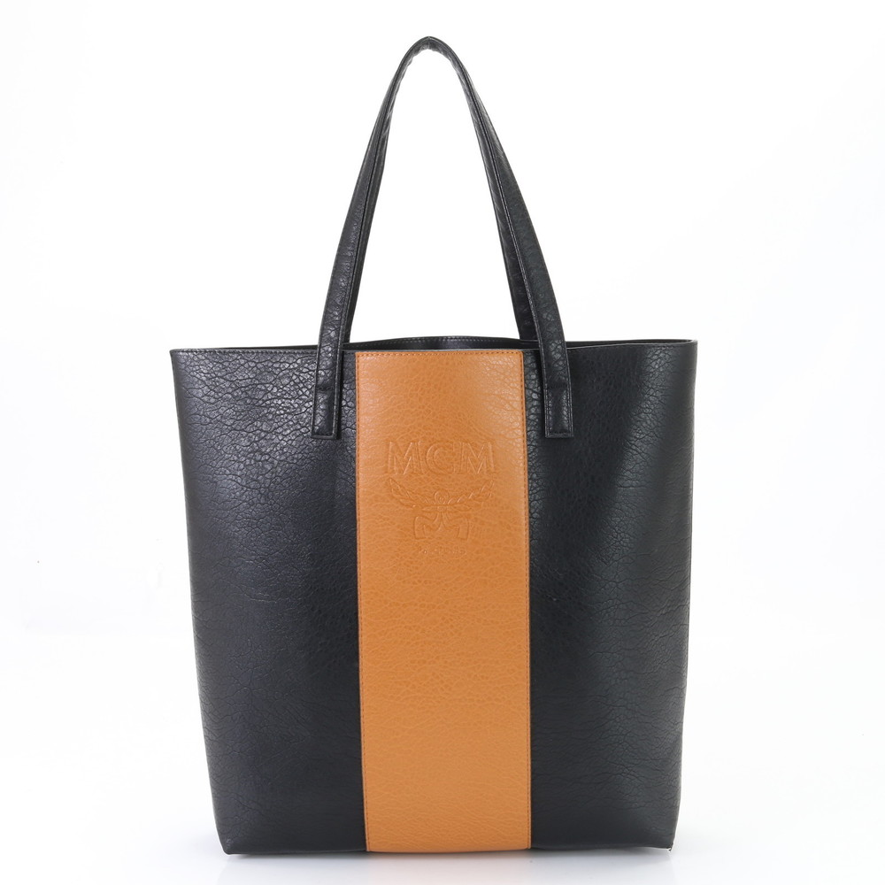 MCM Logo Leather Tote Bag Black Brown